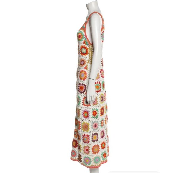 Alemais Crochet Midi Dress Size US 12 Multicoloured Handmade - Picture 5 of 6